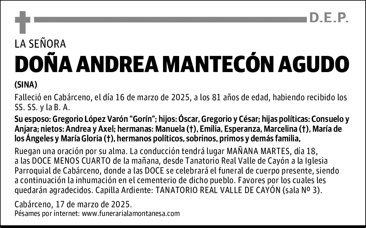 DOÑA ANDREA MANTECÓN AGUDO