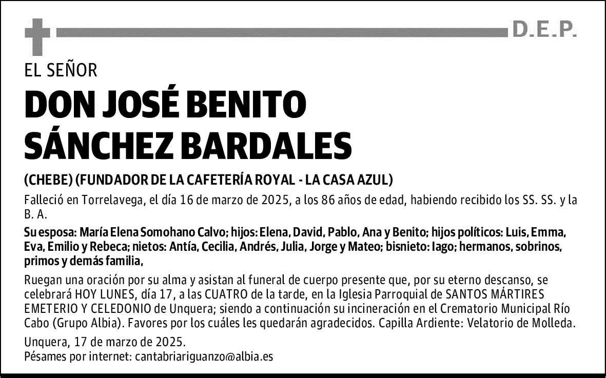 DON JOSÉ BENITO SÁNCHEZ BARDALES