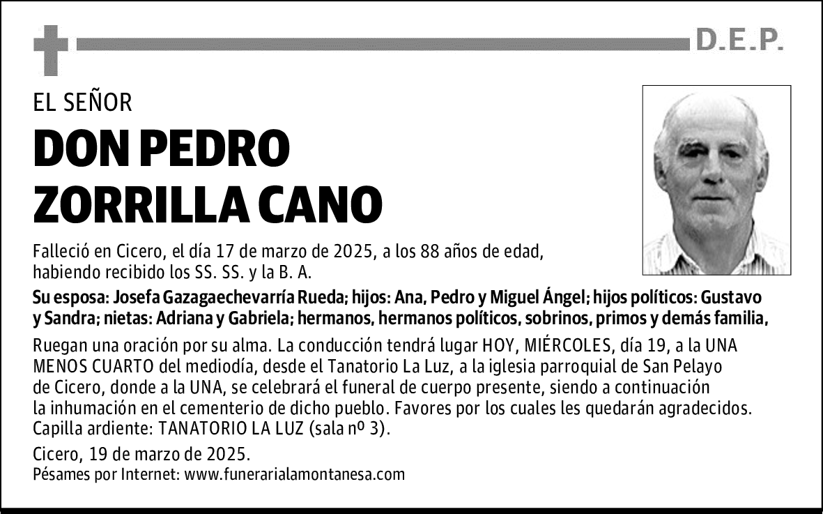 DON PEDRO ZORRILLA CANO