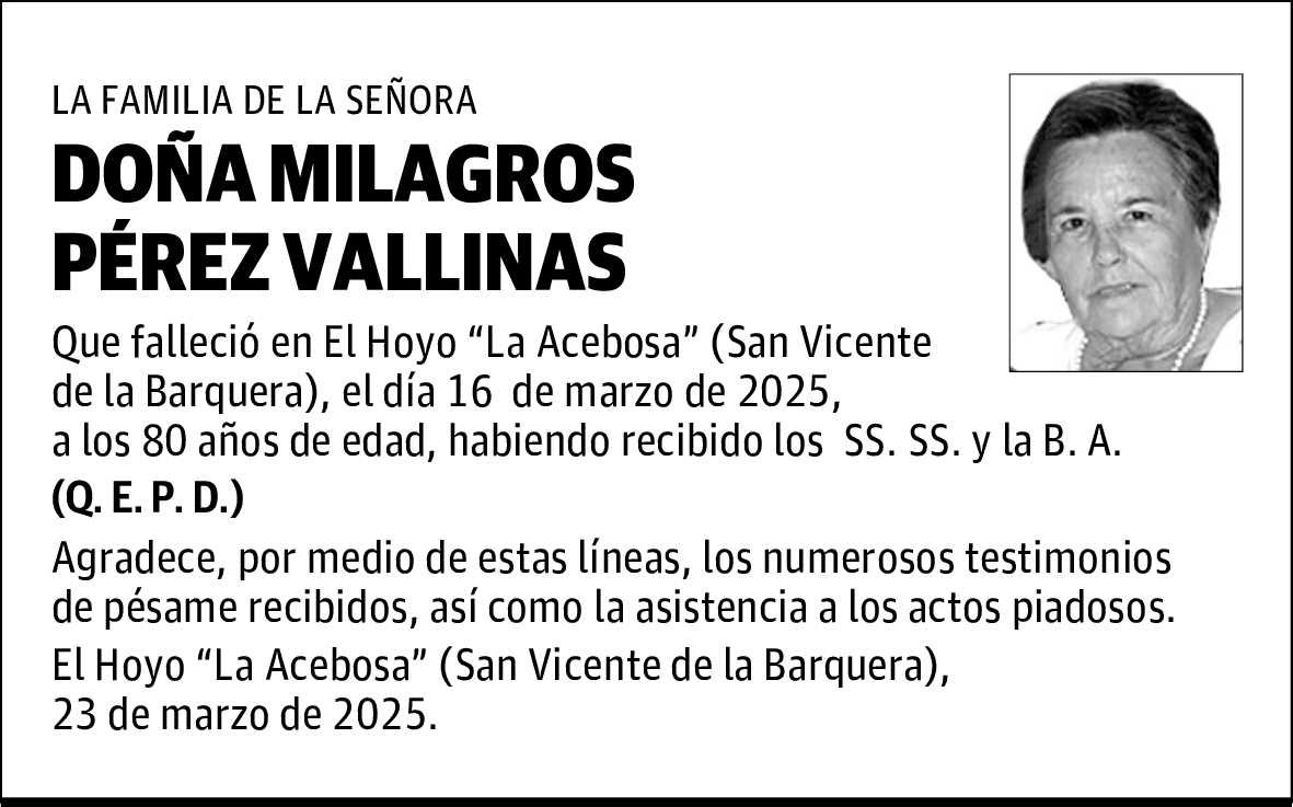DOÑA MILAGROS PÉREZ VALLINAS