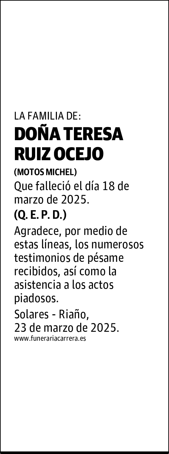 DOÑA TERESA RUIZ OCEJO