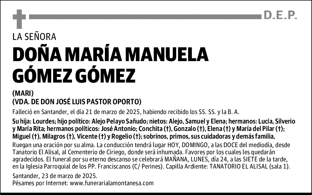 DOÑA MARÍA MANUELA GÓMEZ GÓMEZ