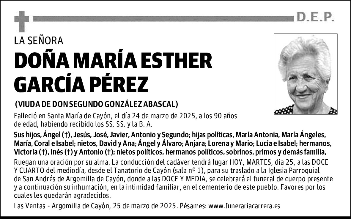 DOÑA MARÍA ESTHER GARCÍA PÉREZ