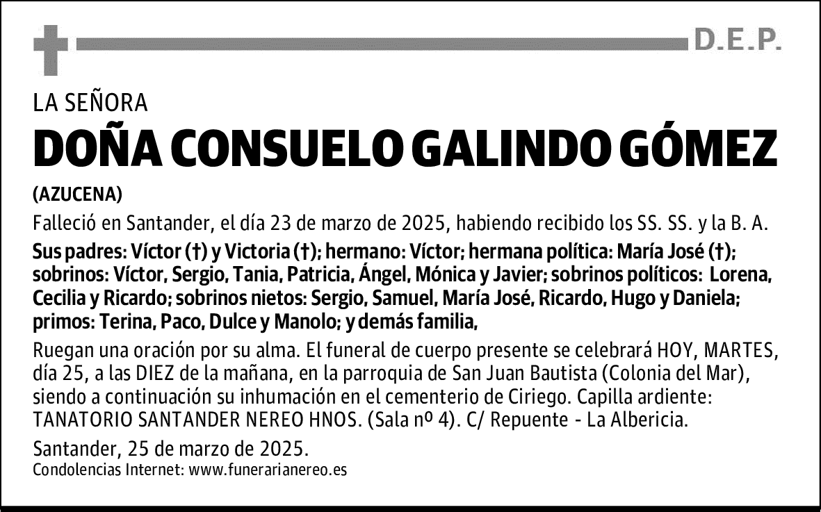 DOÑA CONSUELO GALINDO GÓMEZ