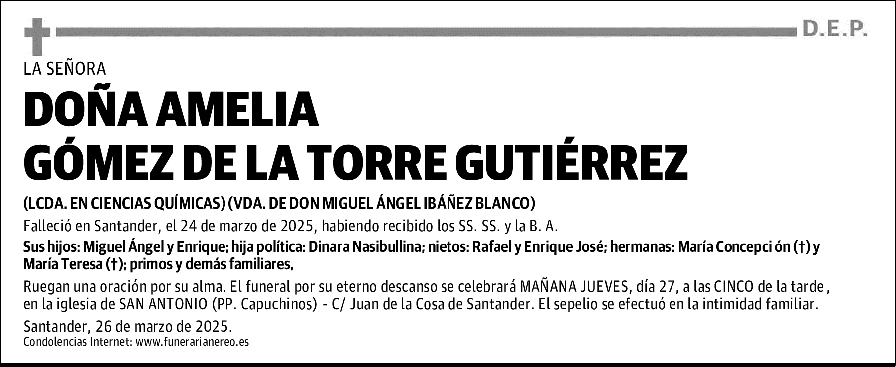 DOÑA AMELIA GÓMEZ DE LA TORRE GUTIÉRREZ