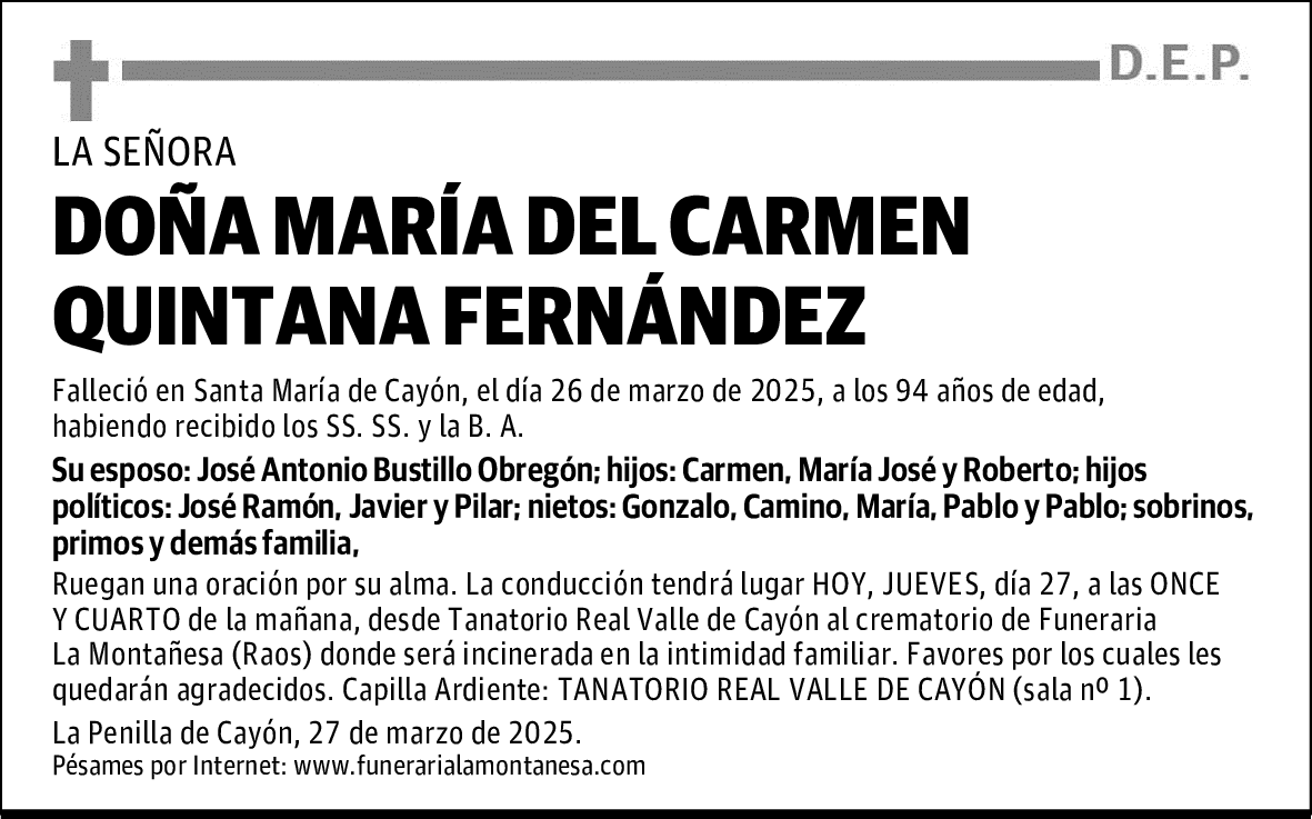 DOÑA MARÍA DEL CARMEN QUINTANA FERNÁNDEZ