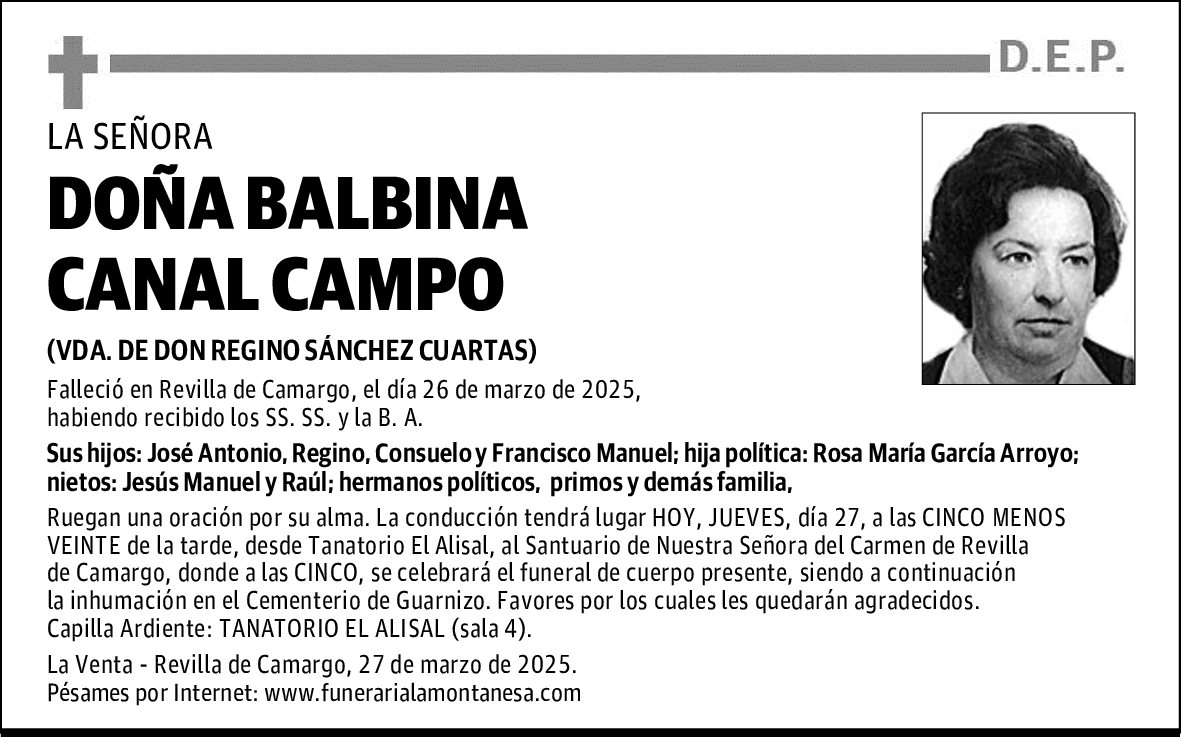 DOÑA BALBINA CANAL CAMPO