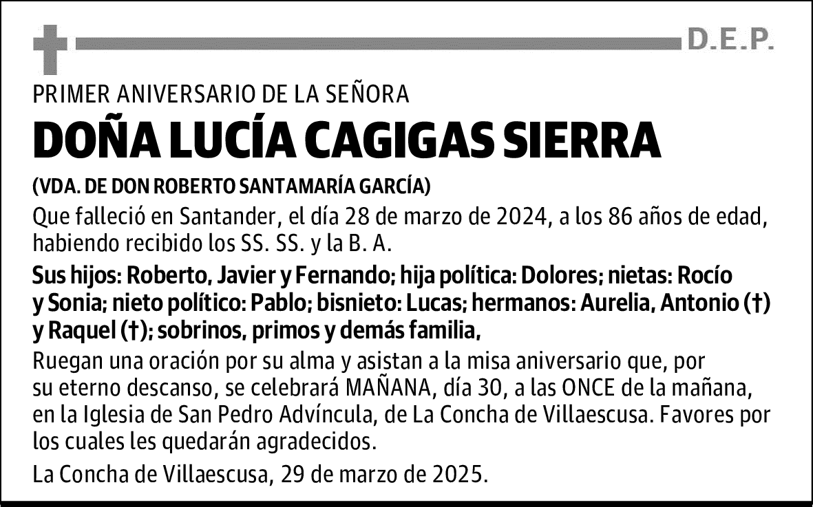 DOÑA LUCÍA CAGIGAS SIERRA