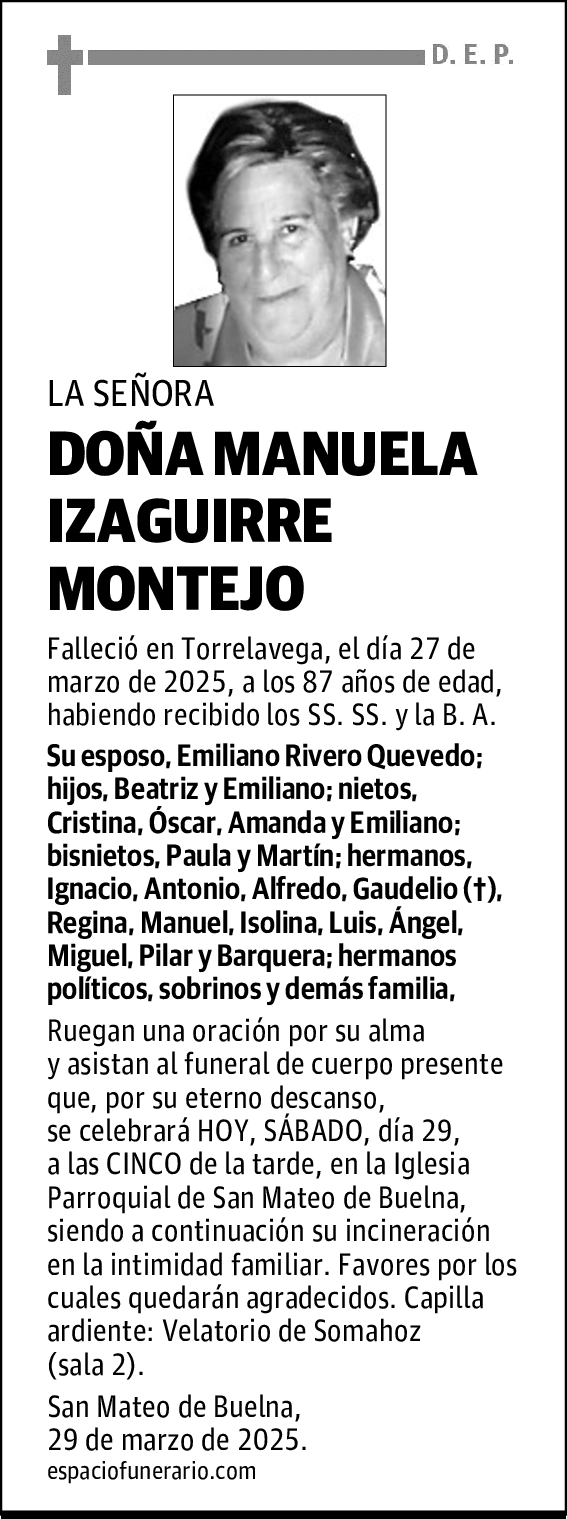 DOÑA MANUELA IZAGUIRRE MONTEJO