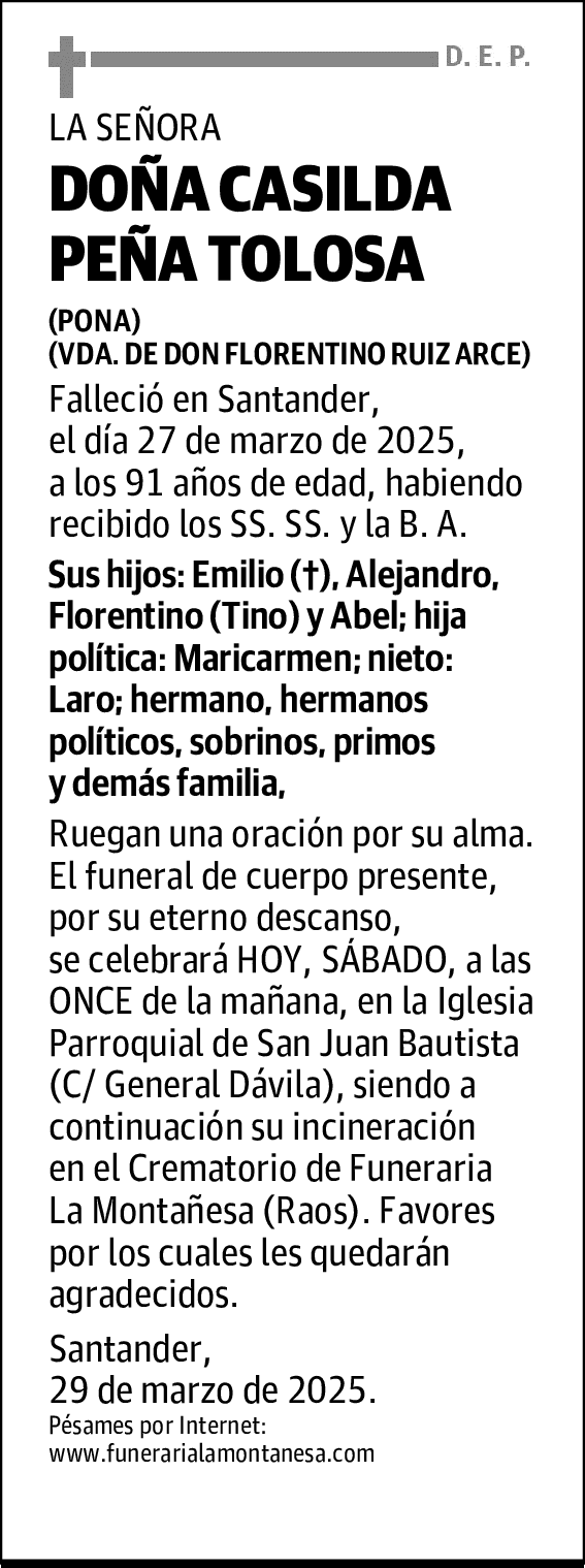DOÑA CASILDA PEÑA TOLOSA