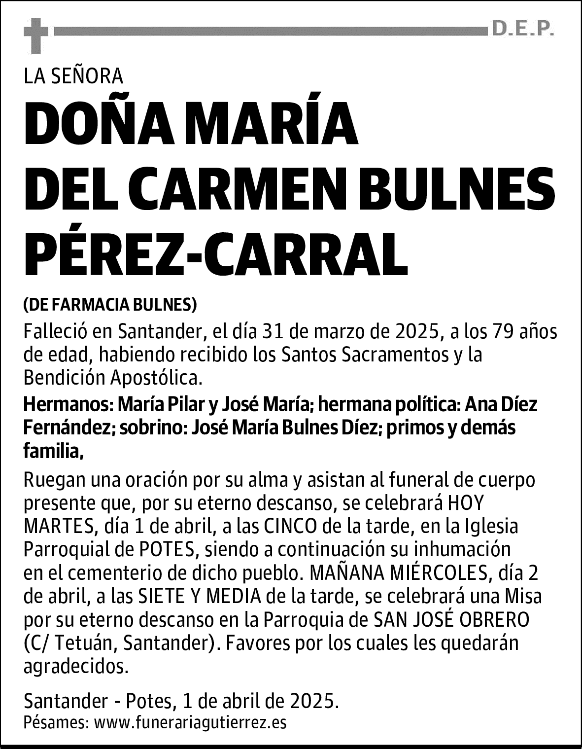 DOÑA MARÍA DEL CARMEN BULNES PÉREZ-CARRAL