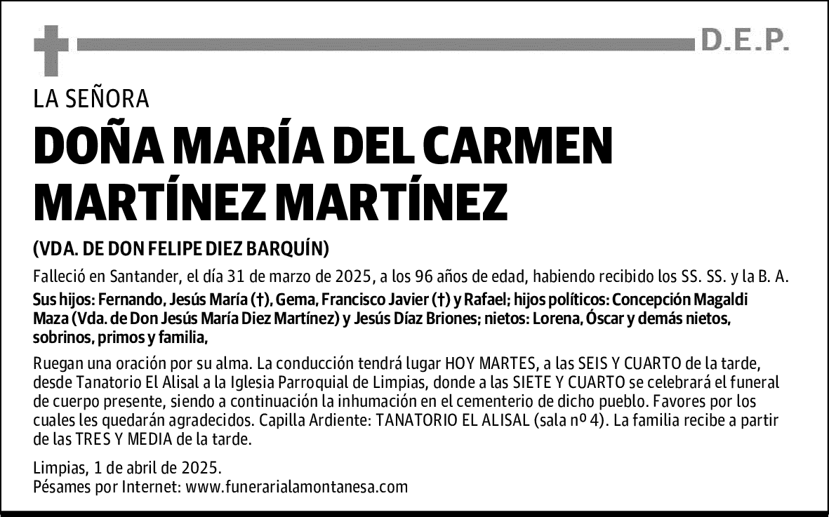 DOÑA MARÍA DEL CARMEN MARTÍNEZ MARTÍNEZ