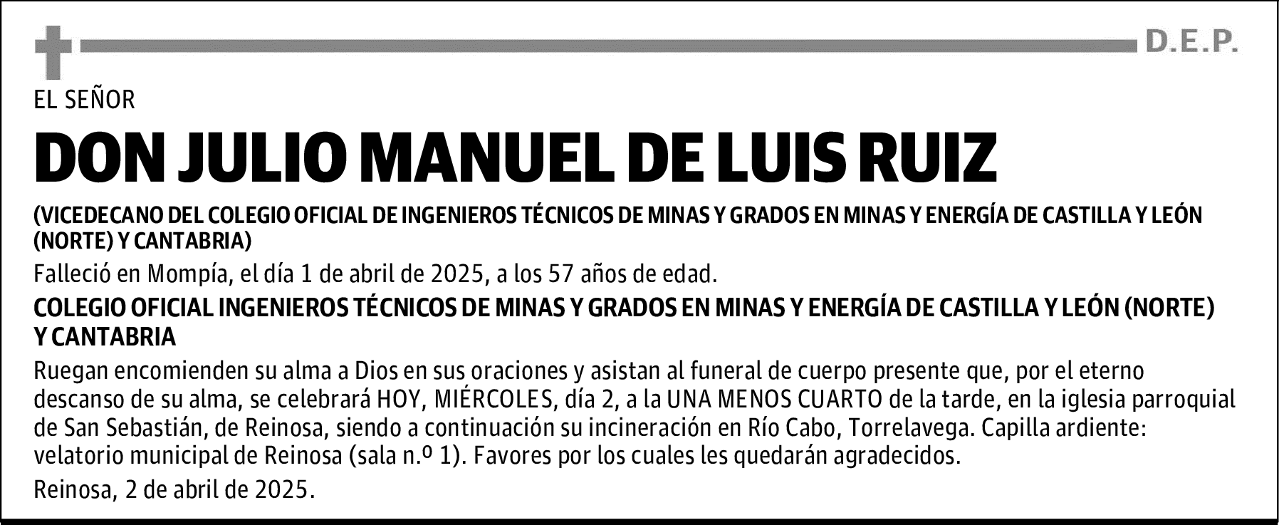 DON JULIO MANUEL DE LUIS RUIZ