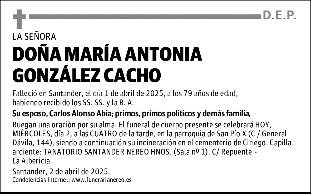 DOÑA MARÍA ANTONIA GONZÁLEZ CACHO