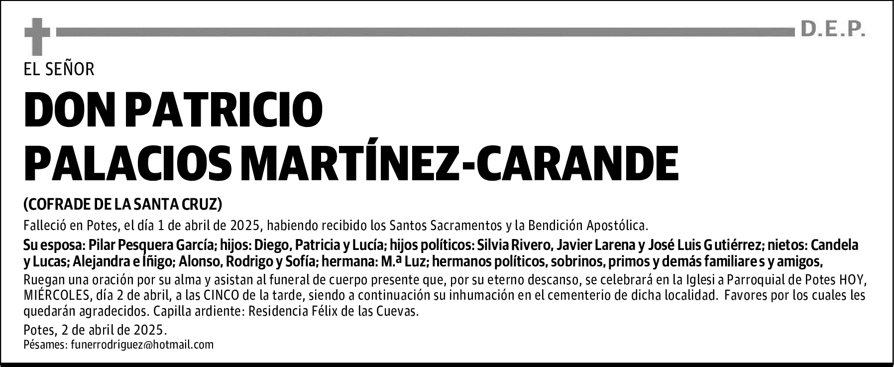 DON PATRICIO PALACIOS MARTÍNEZ-CARANDE