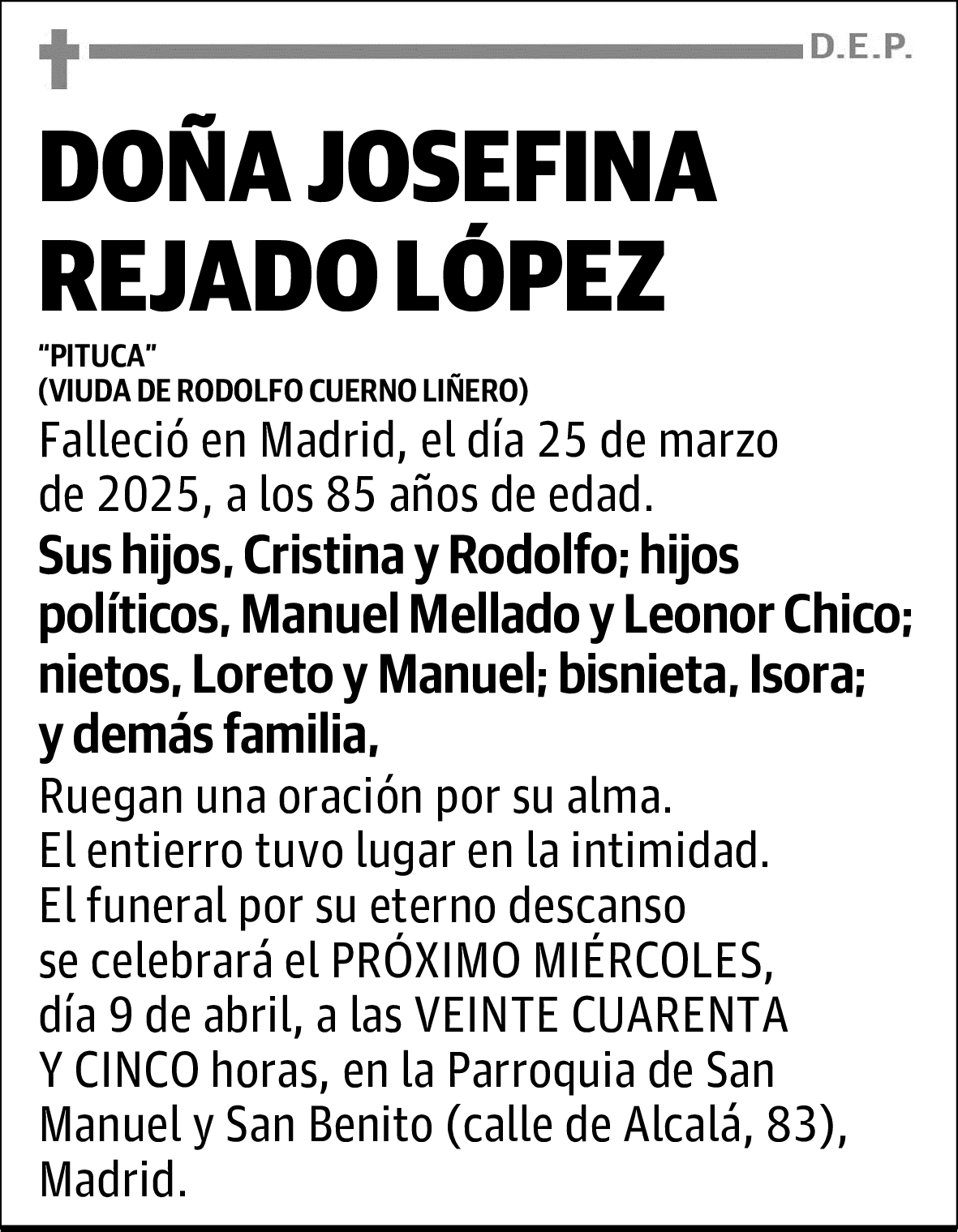 DOÑA JOSEFINA REJADO LÓPEZ