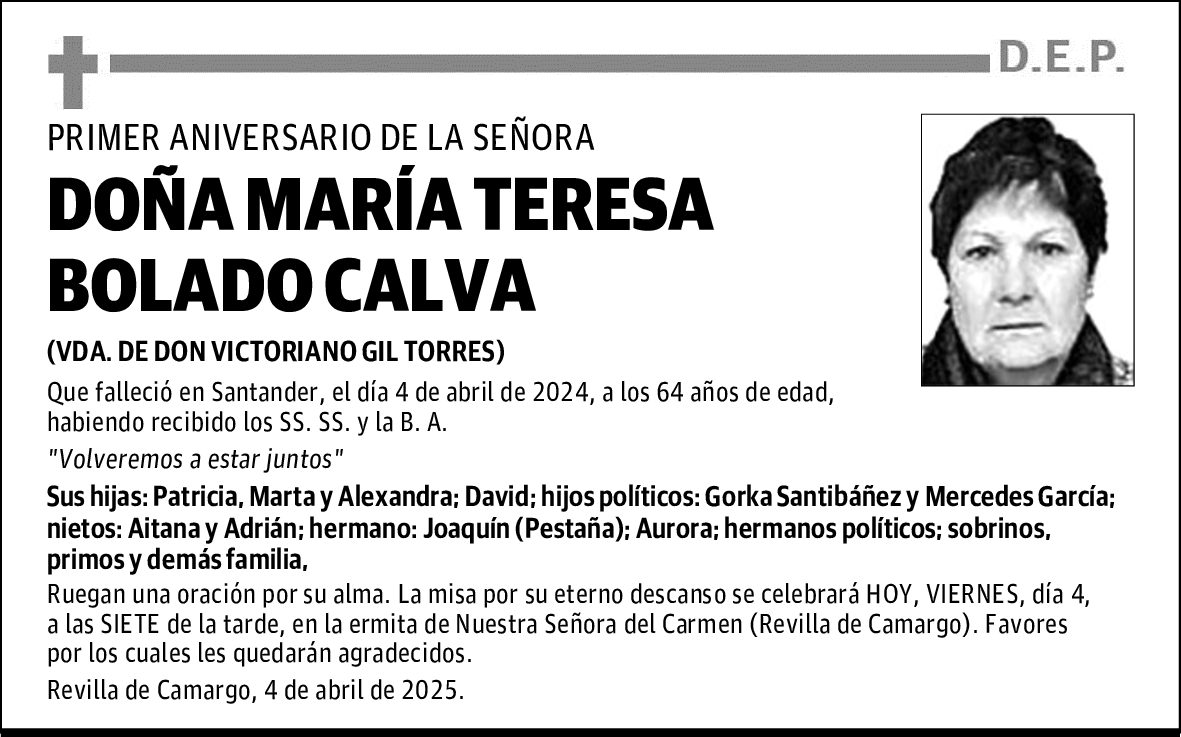 DOÑA MARÍA TERESA BOLADO CALVA
