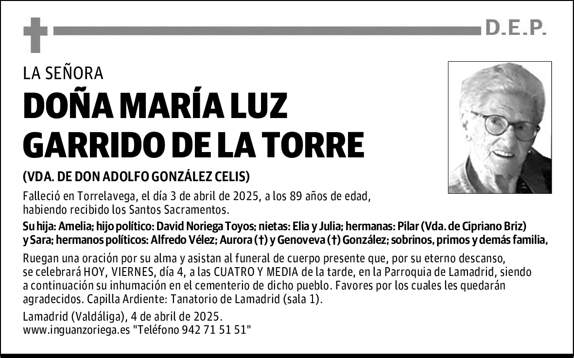 DOÑA MARÍA LUZ DOÑA MARÍA LUZ GARRIDO DE LA TORRE