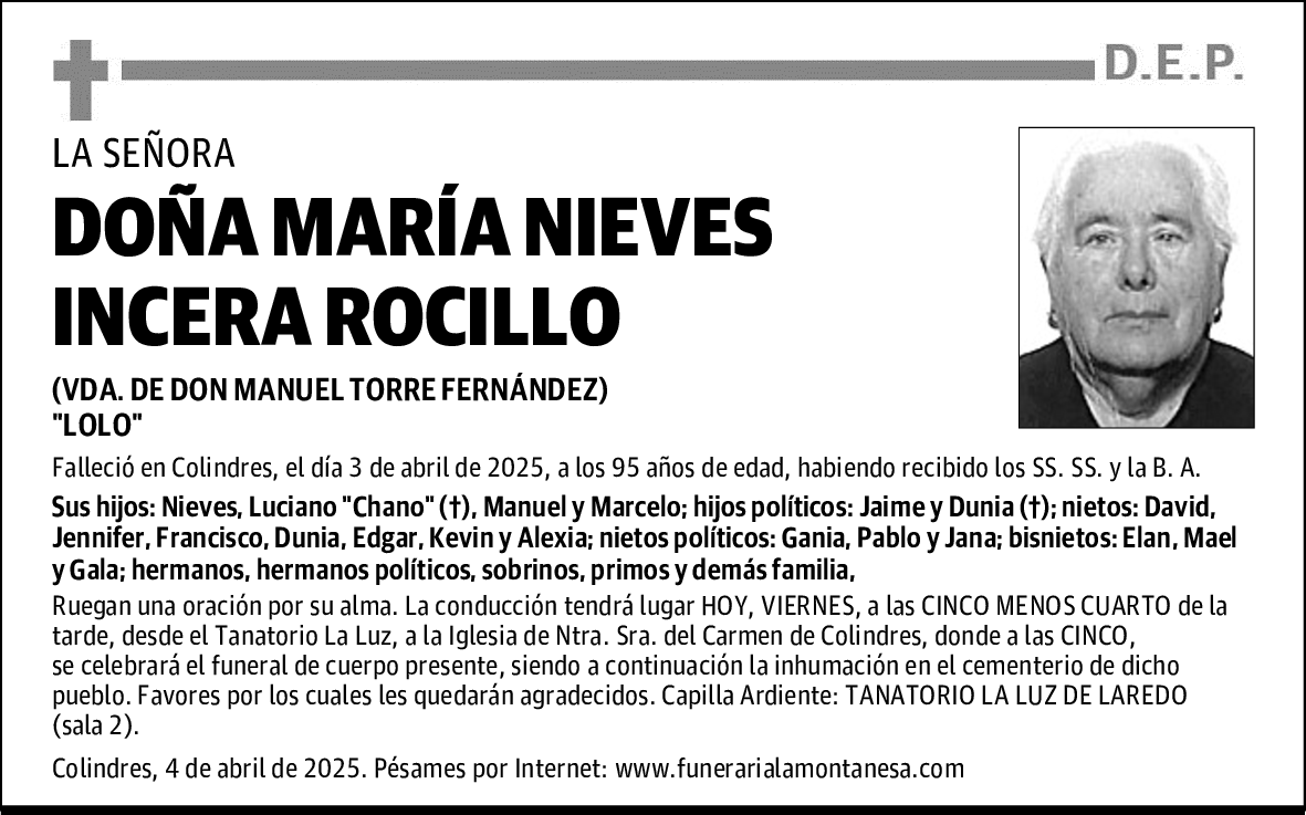 DOÑA MARÍA NIEVES INCERA ROCILLO