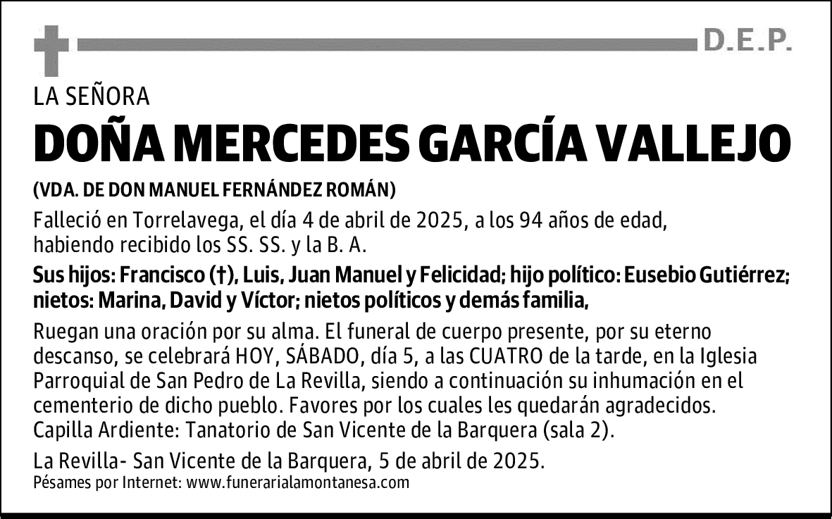 DOÑA MERCEDES GARCÍA VALLEJO