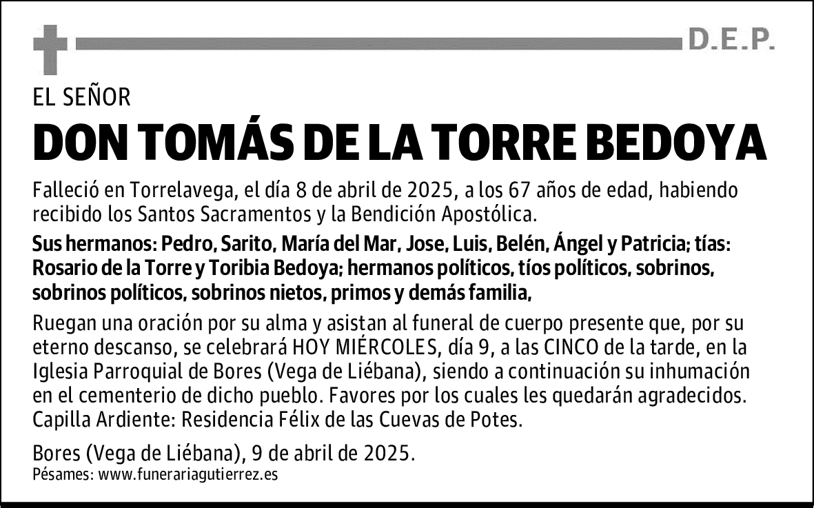 DON TOMÁS DE LA TORRE BEDOYA