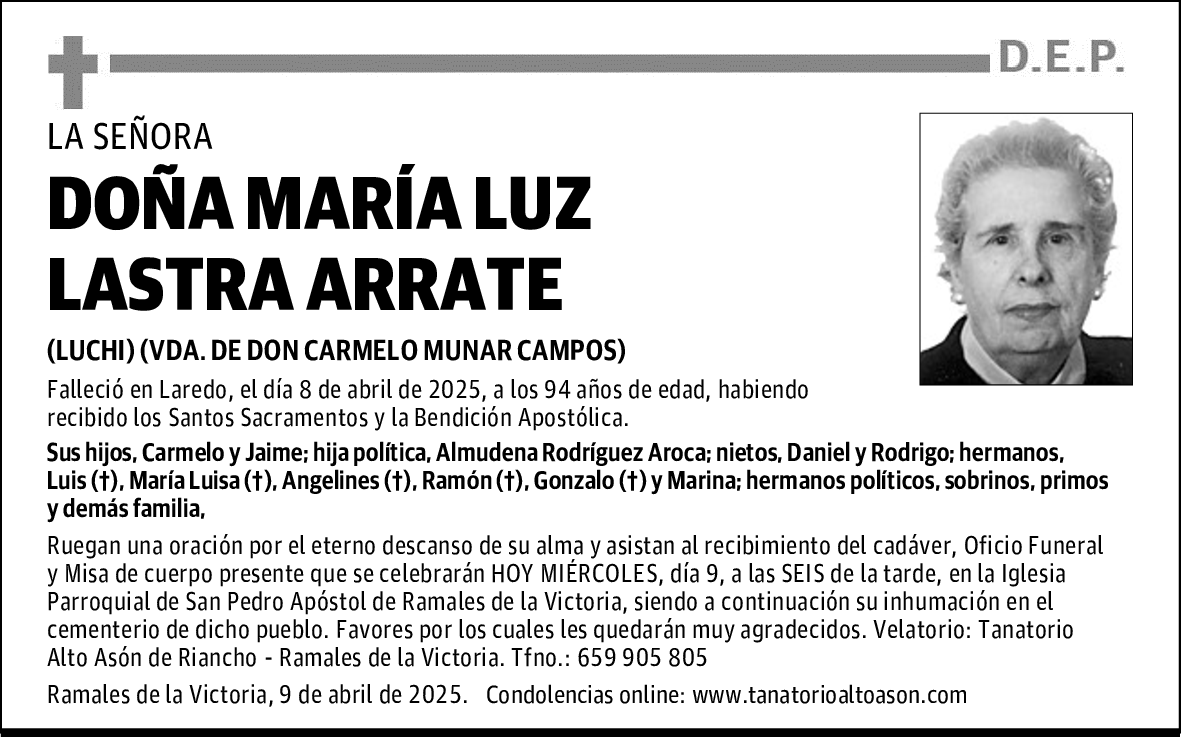 DOÑA MARÍA LUZ LASTRA ARRATE