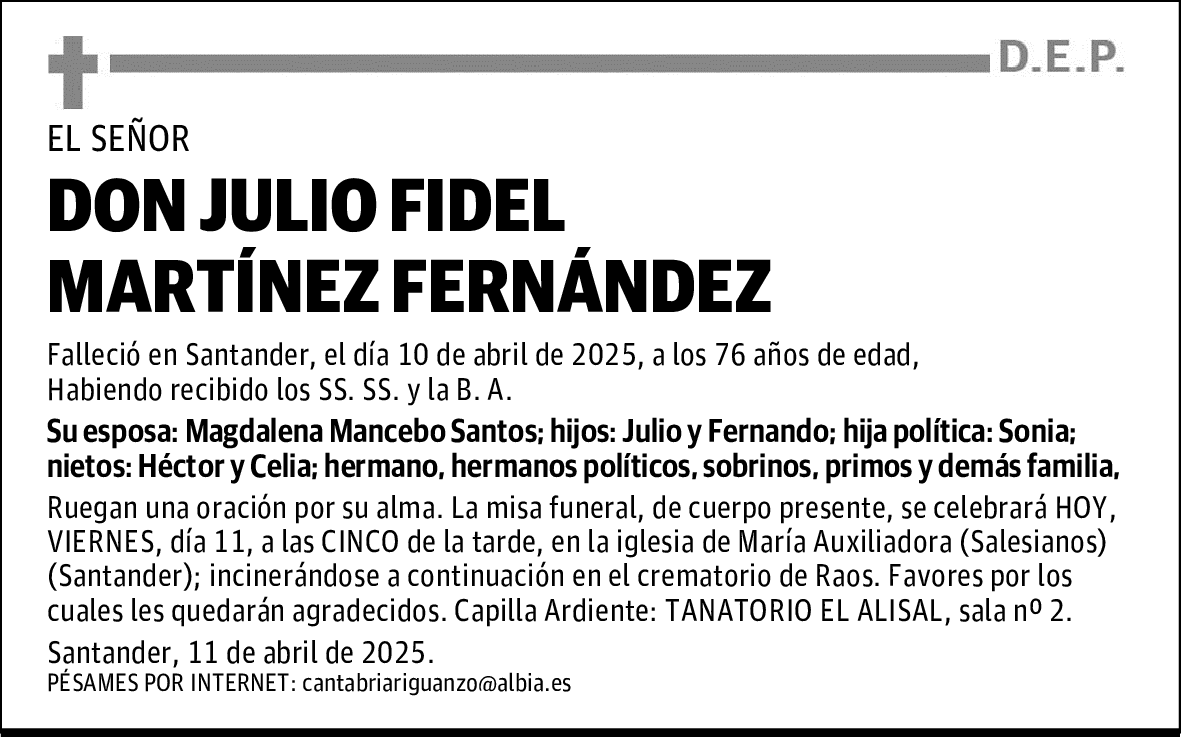 DON JULIO FIDEL MARTÍNEZ FERNÁNDEZ