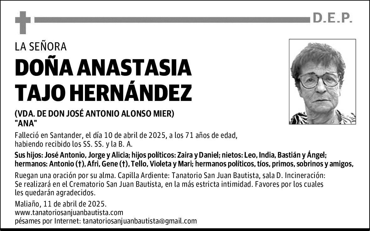 DOÑA ANASTASIA TAJO HERNÁNDEZ