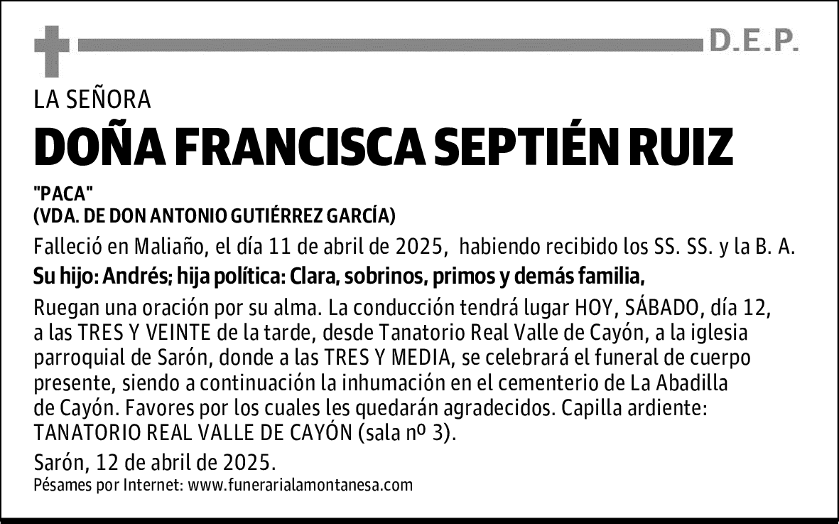 DOÑA FRANCISCA SEPTIÉN RUIZ