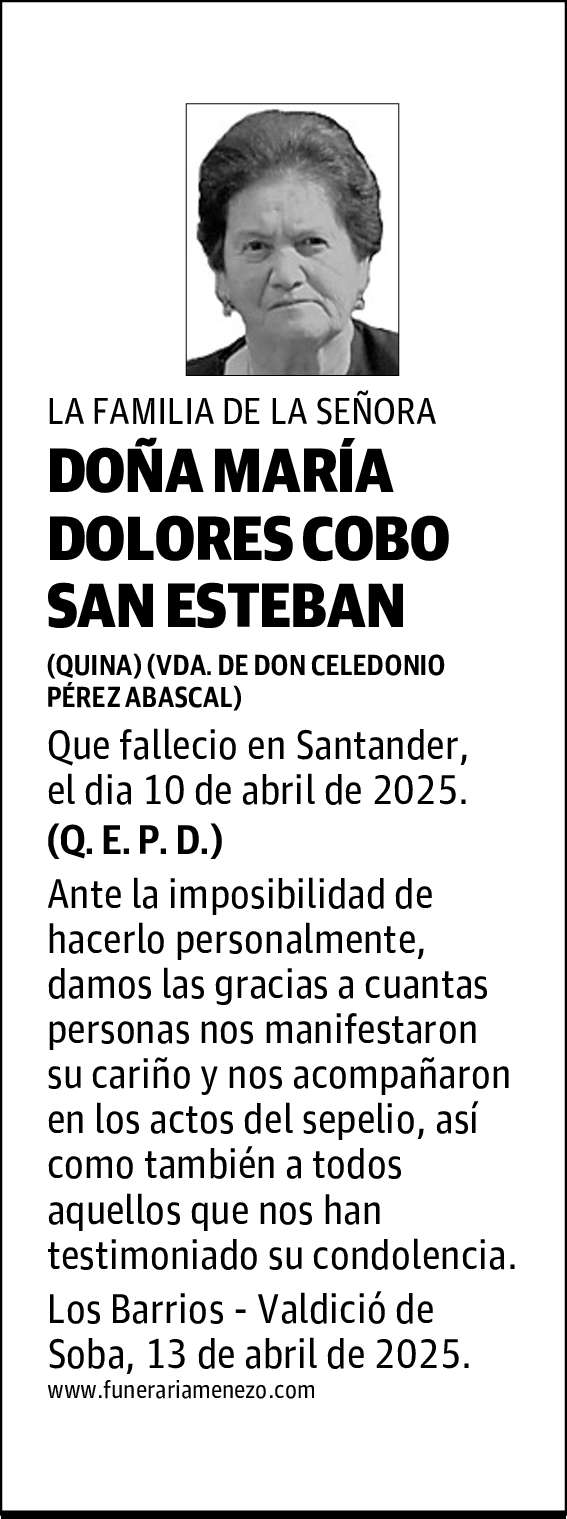 DOÑA MARÍA DOLORES COBO SAN ESTEBAN