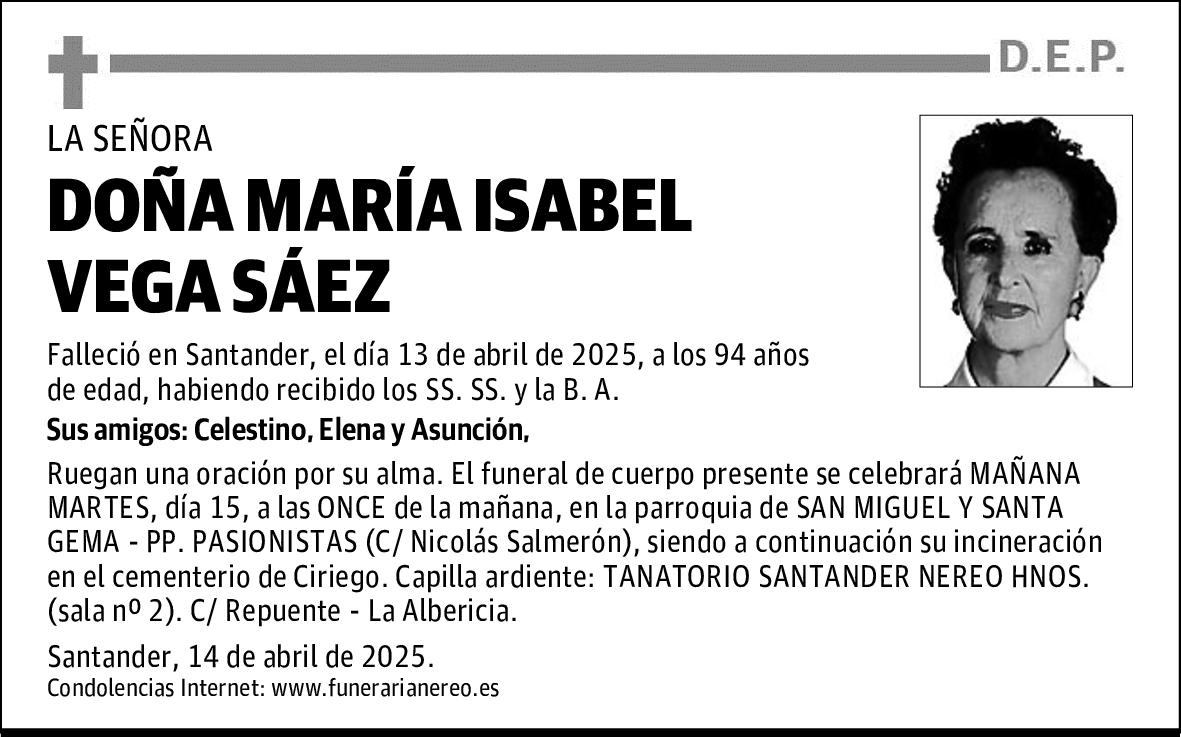 DOÑA MARÍA ISABEL VEGA SÁEZ