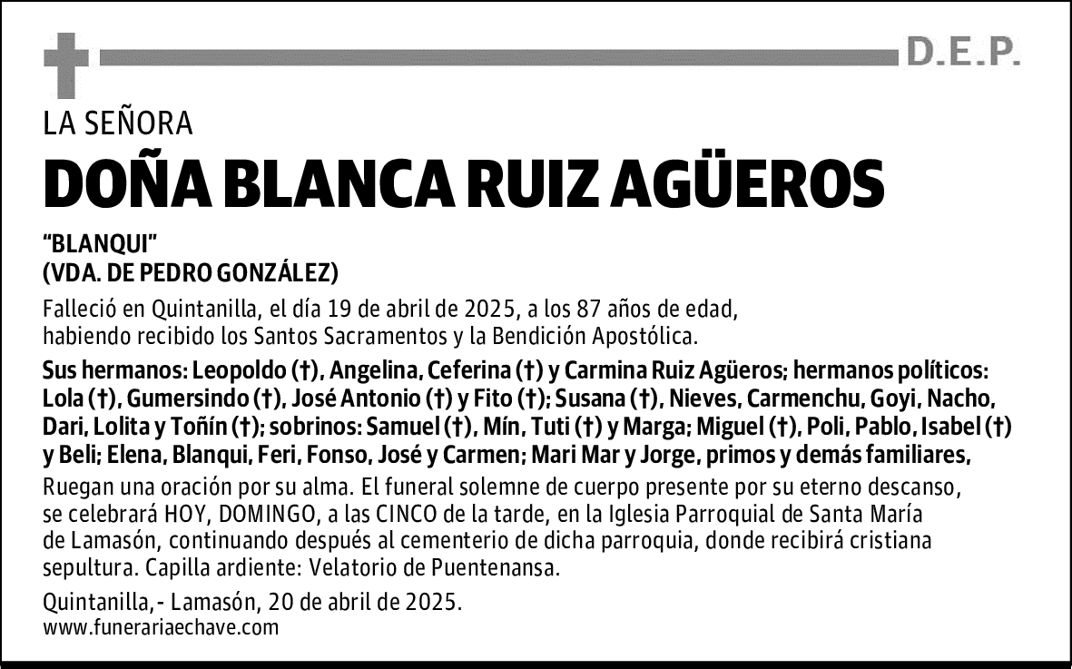 DOÑA BLANCA RUIZ AGÜEROS