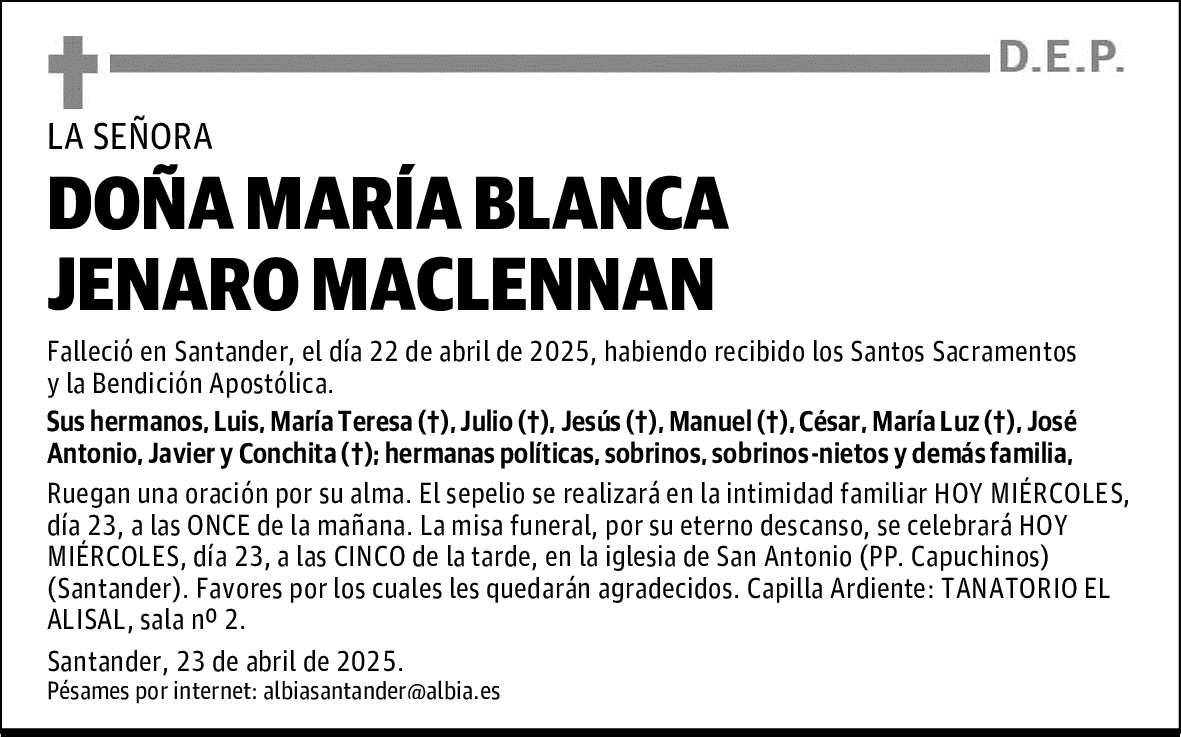 DOÑA MARÍA BLANCA JENARO MACLENNAN