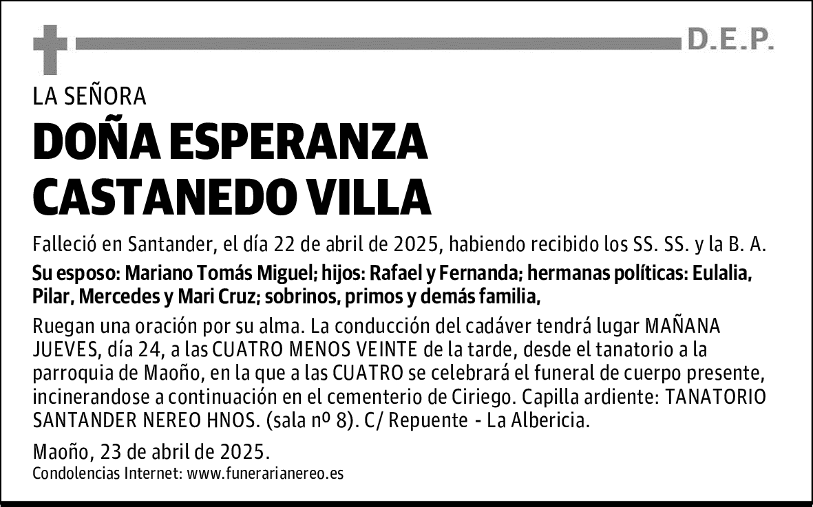 DOÑA ESPERANZA CASTANEDO VILLA