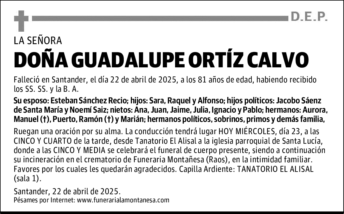 DOÑA GUADALUPE ORTÍZ CALVO