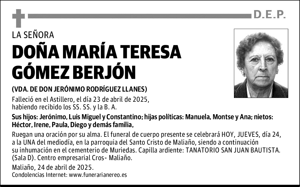 DOÑA MARÍA TERESA GÓMEZ BERJÓN