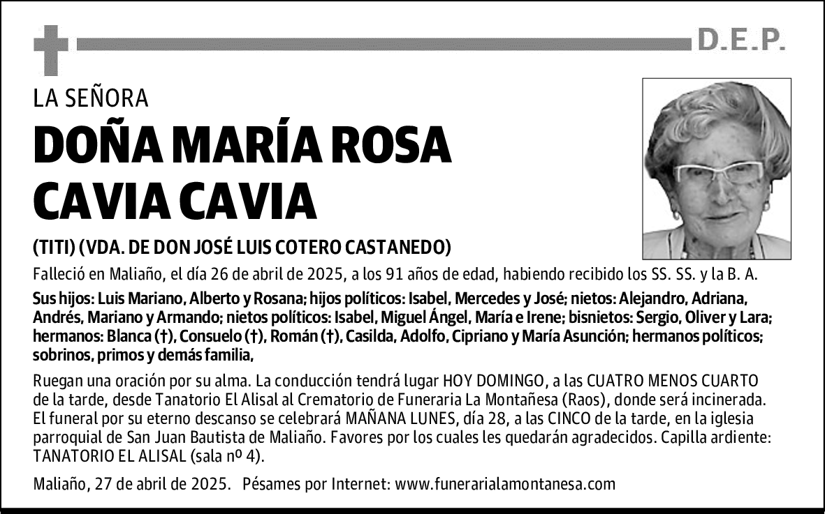 DOÑA MARÍA ROSA CAVIA CAVIA