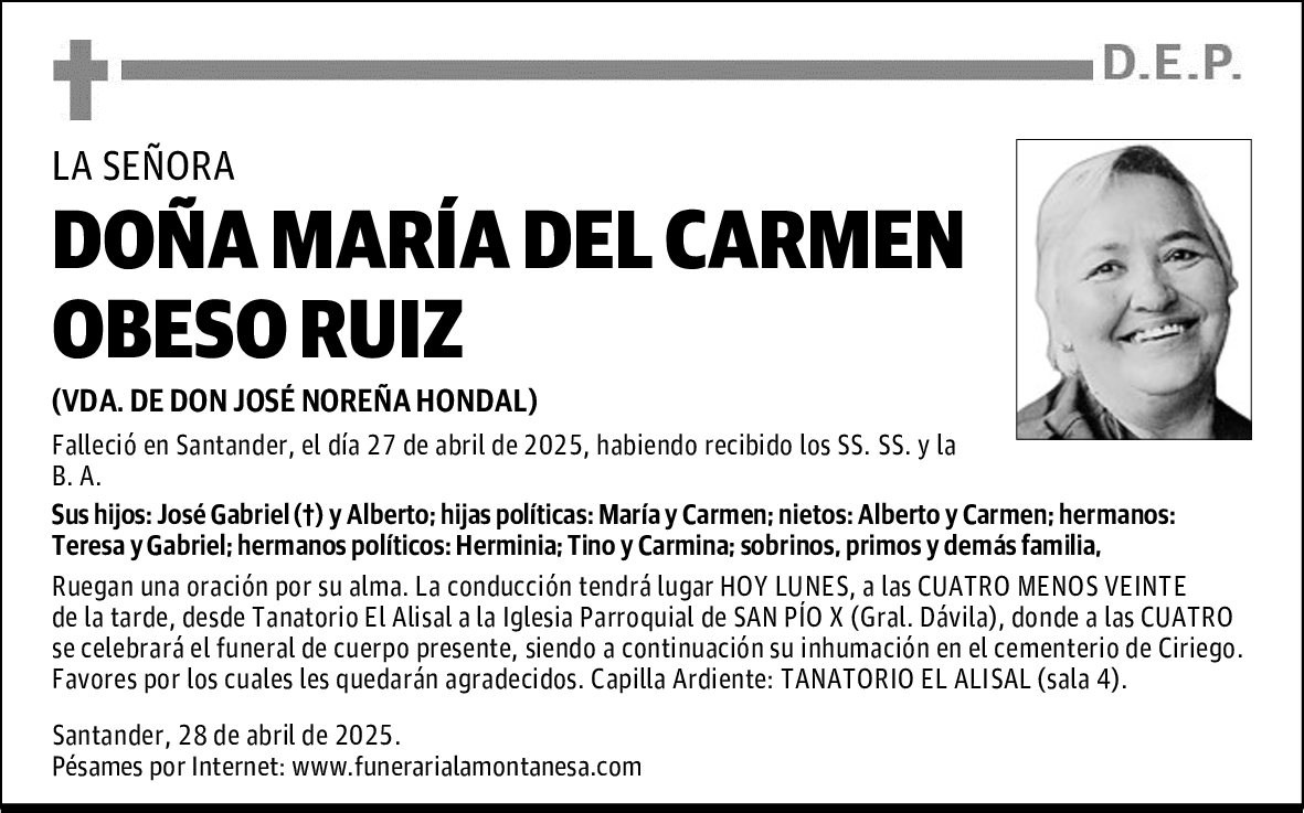 DOÑA MARÍA DEL CARMEN OBESO RUIZ