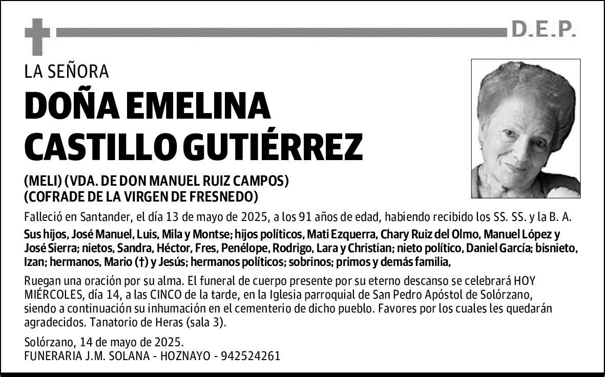 DOÑA EMELINA CASTILLO GUTIÉRREZ