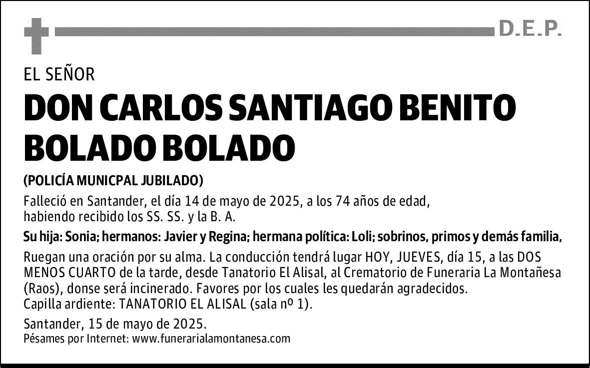 DON CARLOS SANTIAGO BENITO BOLADO BOLADO