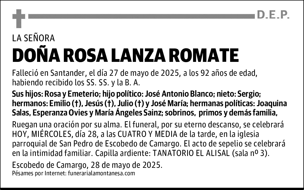 DOÑA ROSA LANZA ROMATE