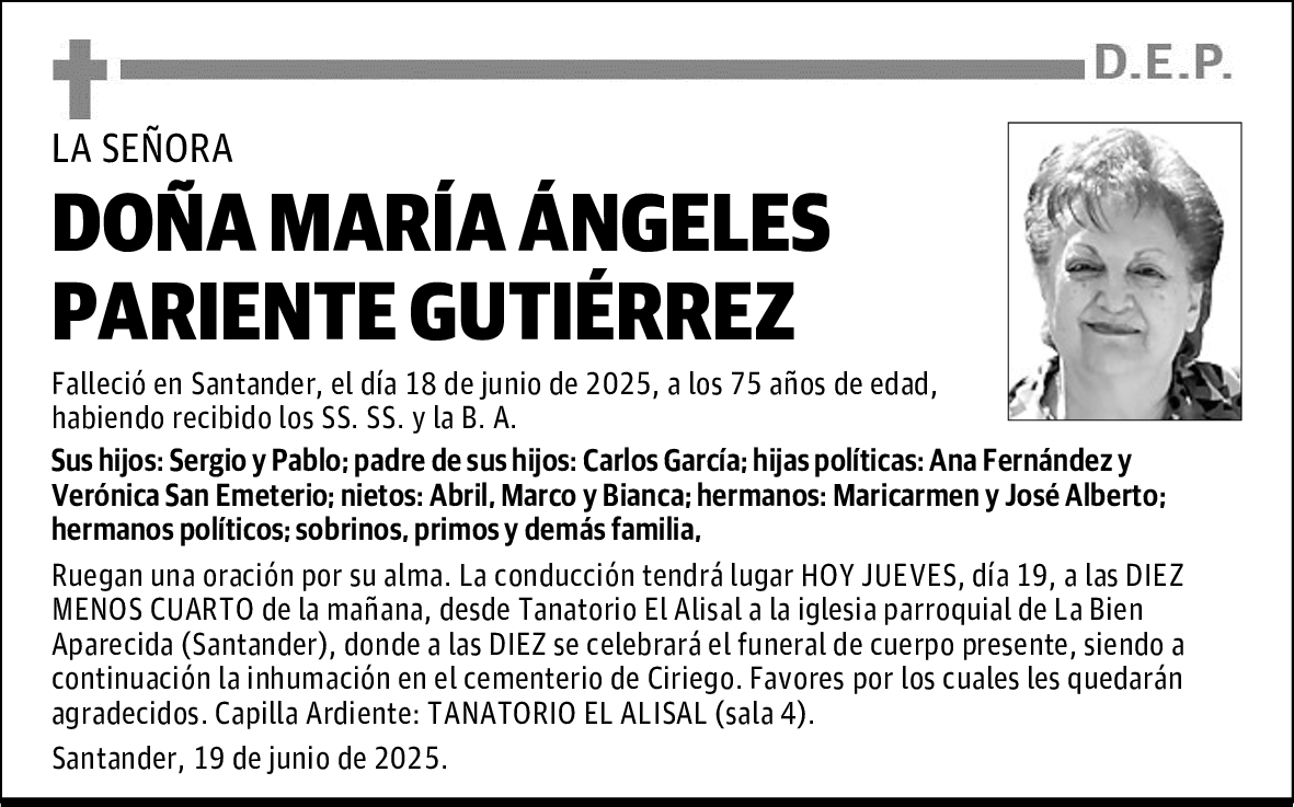 DOÑA MARÍA ÁNGELES PARIENTE GUTIÉRREZ