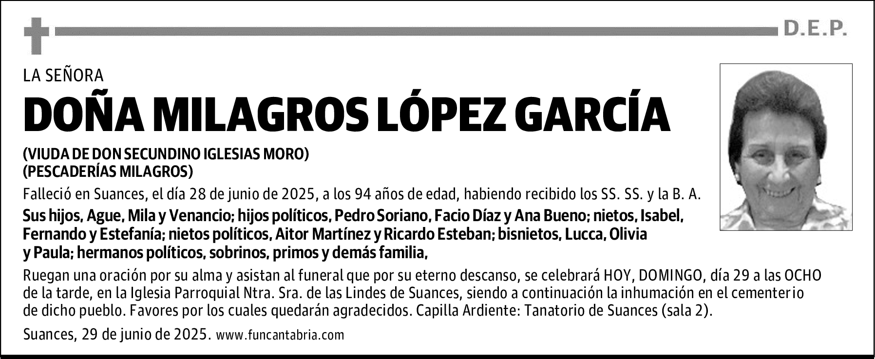 DOÑA MILAGROS LÓPEZ GARCÍA