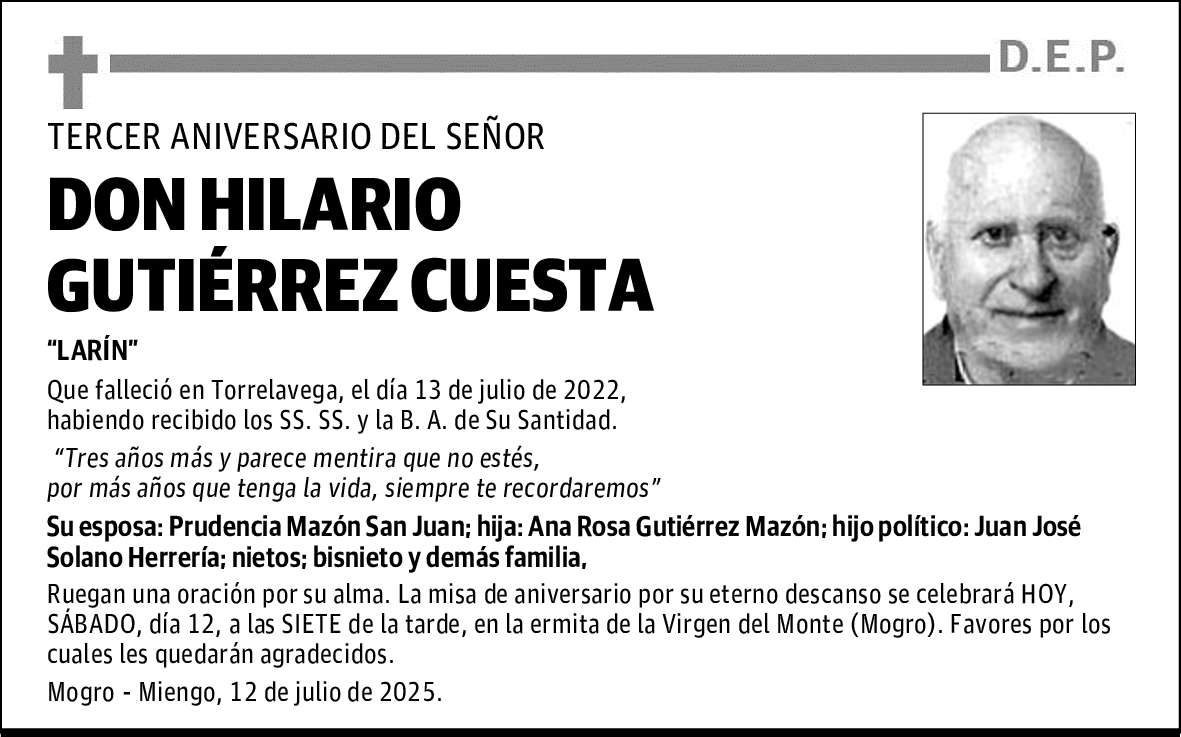 DON HILARIO GUTIÉRREZ CUESTA