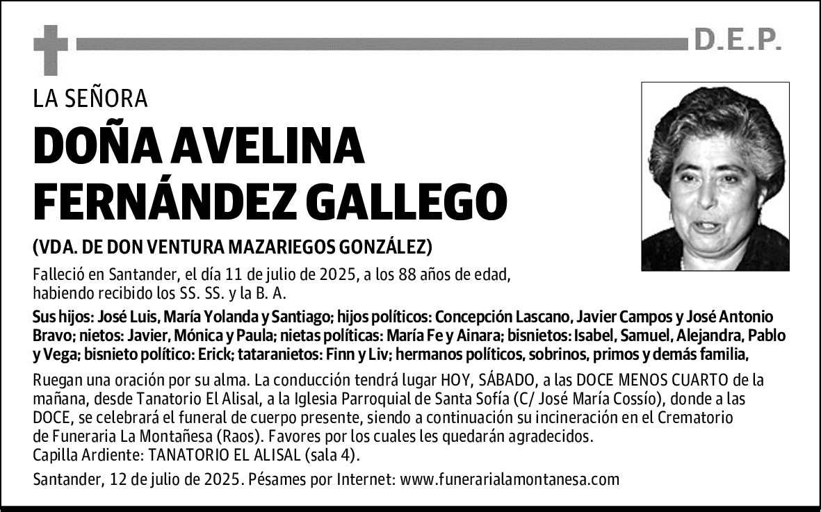 DOÑA AVELINA FERNÁNDEZ GALLEGO