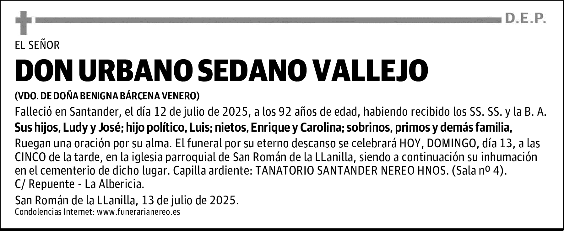 DON URBANO SEDANO VALLEJO