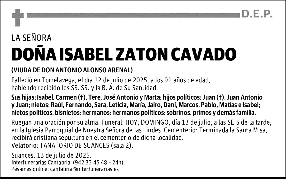 DOÑA ISABEL ZATON CAVADO