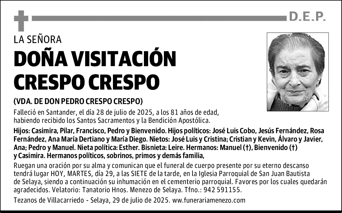 DOÑA VISITACIÓN CRESPO CRESPO