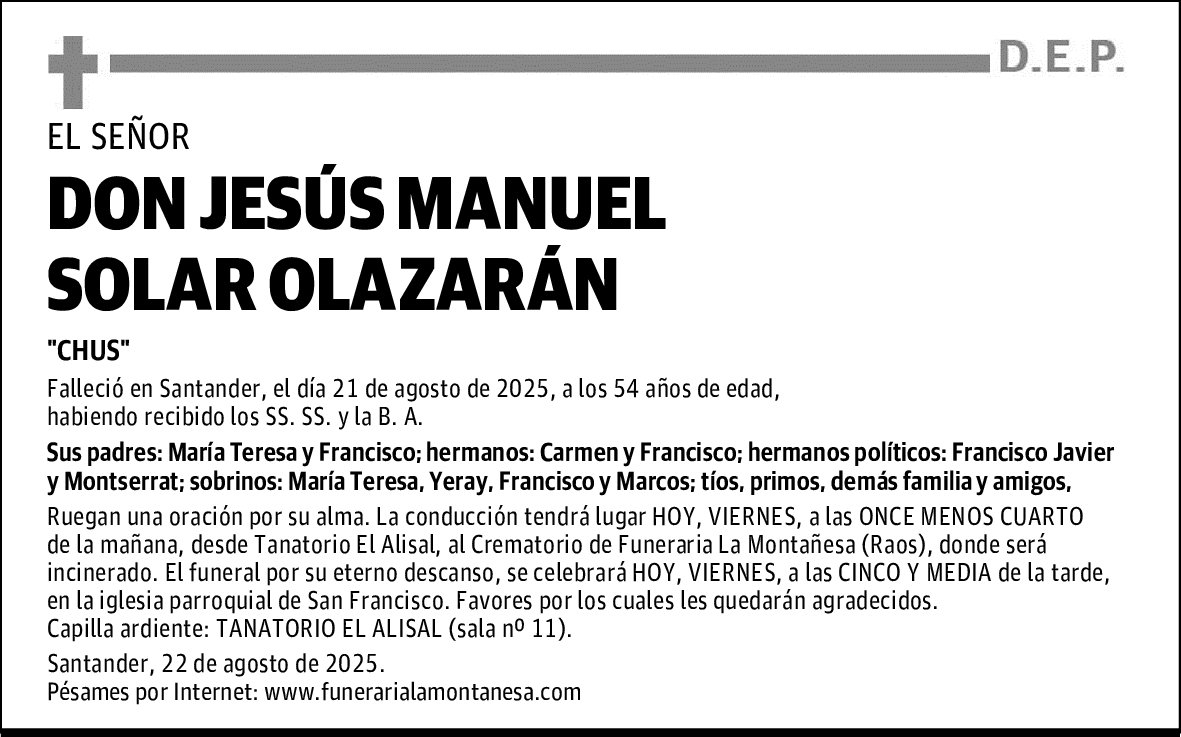 DON JESÚS MANUEL SOLAR OLAZARÁN