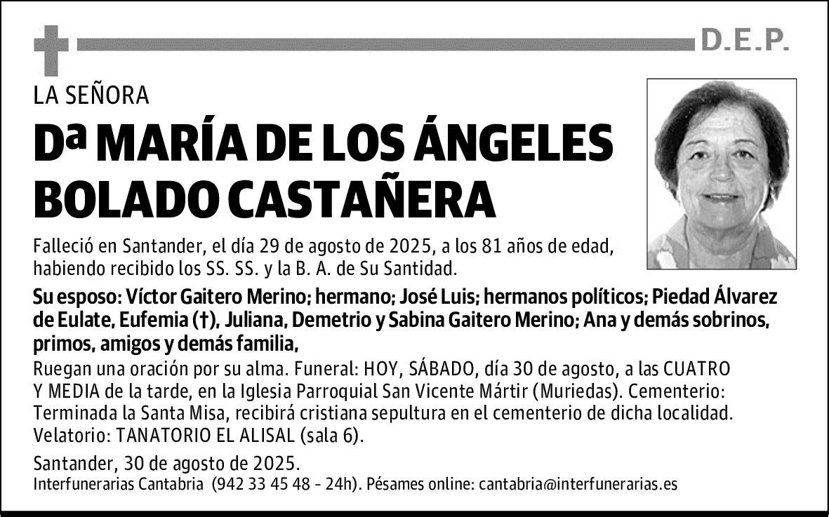 DOÑA MARÍA DE LOS ÁNGELES BOLADO CASTAÑERA